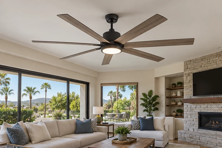 Ceiling fan installed in a living room